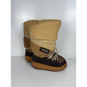 Vintage Tecnica Moon Boots Size 42-44 Beige & Brown Nylon Winter Snow Boots Ital